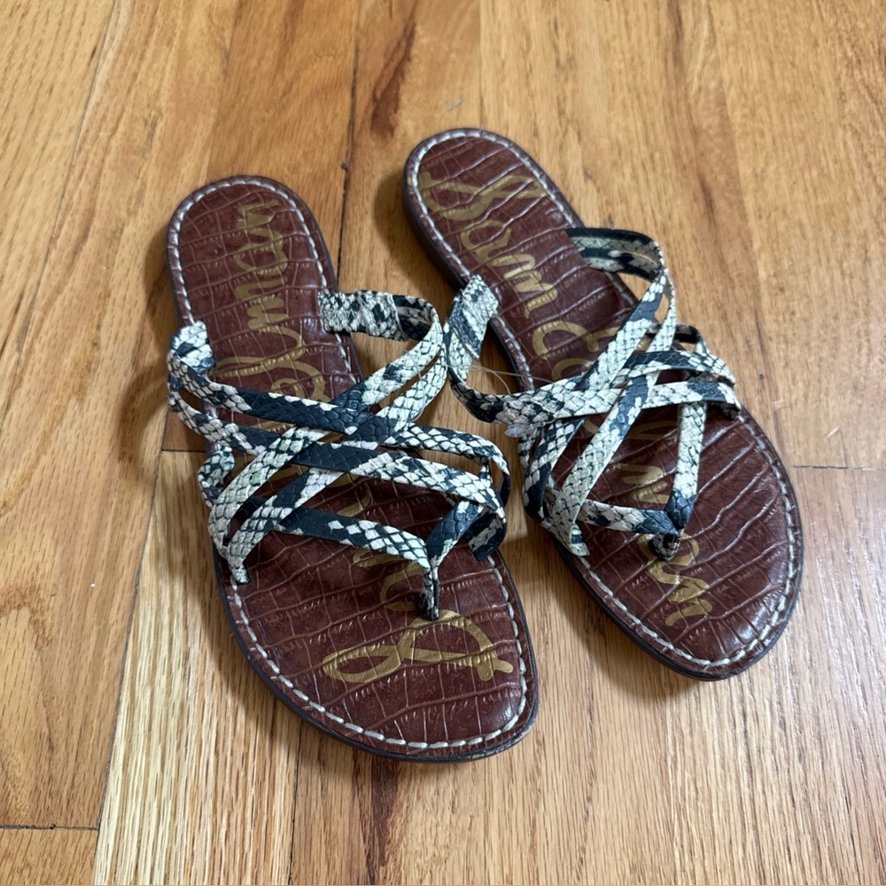 Sam Edelman Georgette Phthalo Green Snake Print Woven Slides Sandals Women’s 6